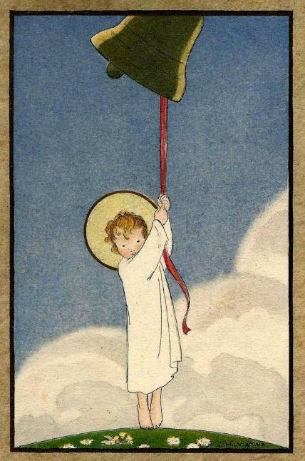 Aquarel van Saida met kind en klok